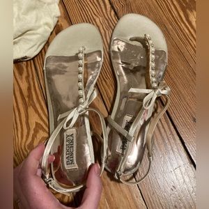 Badgley Mischka honey Sandler with pearls